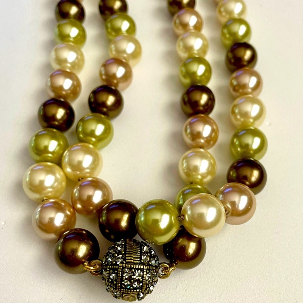 Heidi Daus Elegant Faux Pearl Necklace with Brown, Cream, and Green Beads - Picture 9 of 13